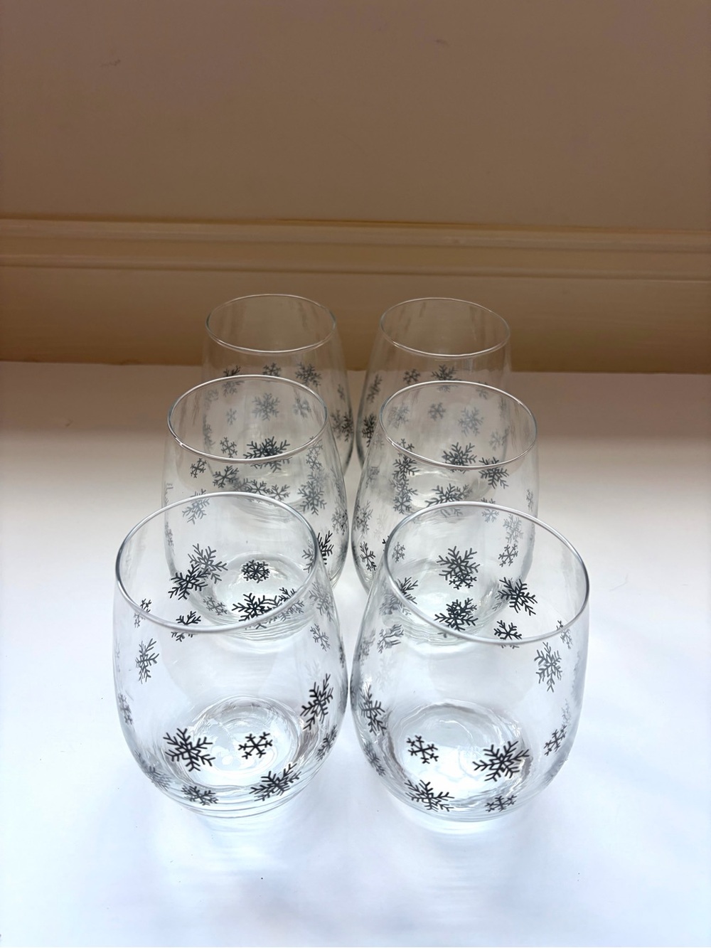 Clear Snowflake Stemless Wine Glasses - Set of 6